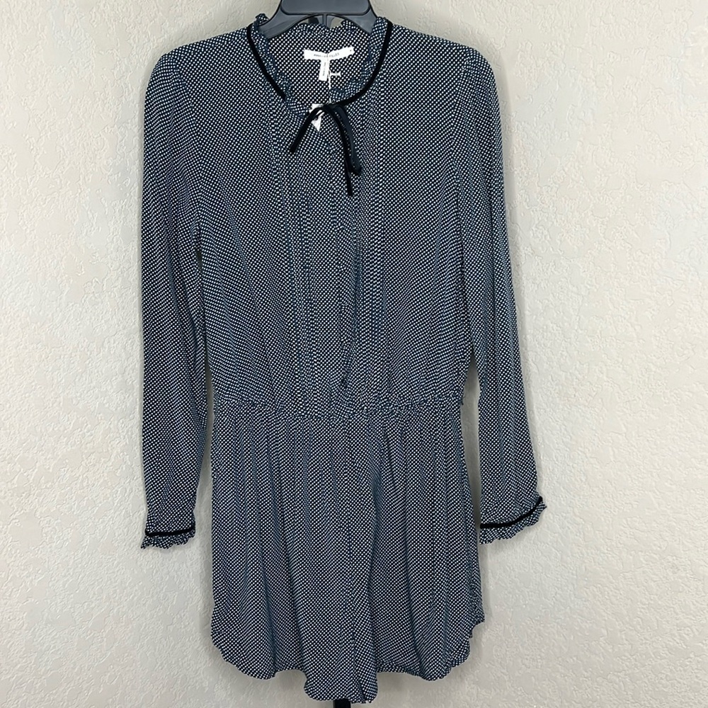 076 - Avec Les Filles at Anthropologie NWT Navy/White Polka Dot Romper Size Med
